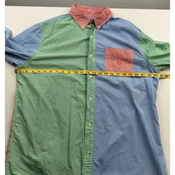 Chaps‎ Mens Large Easy Care Gingham Shirt Colorblock Green Blue Red Long Sleeve - Picture 7 of 12